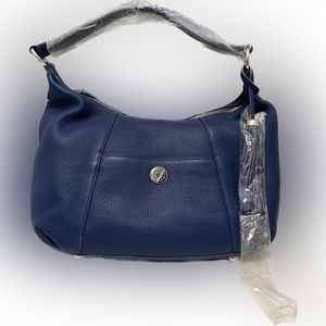 Hobo style handbag, purse, Isaac Mizrahi, dark blue, leather